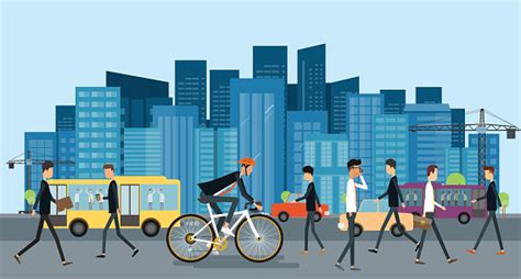 Flat Businessman Biking On The Road Go To Work In Urban With Business