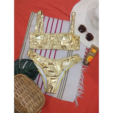golden metallic bikini swimsuit large shopee philippines
