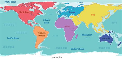Printable World Map Continents Continentes Y Oceanos Mapa Para Images