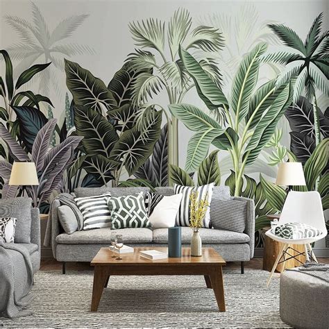 Custom Mural Wallpaper Nordic Tropical Plants Bvm Home