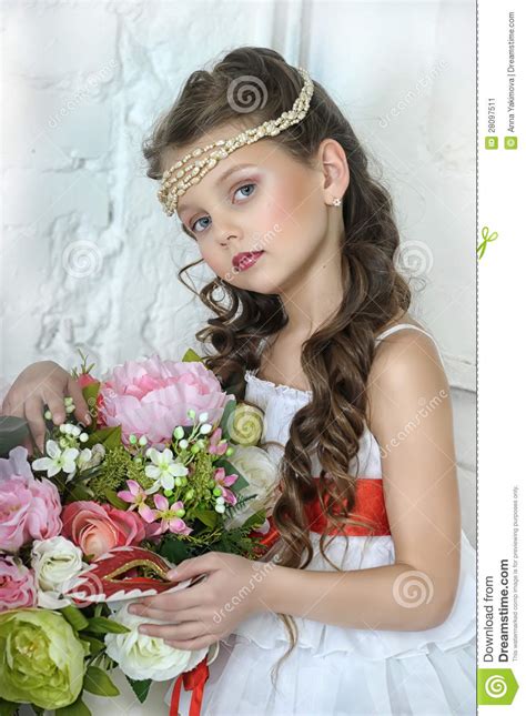 Portrait Of Little Girl With Flowers Stock Image Image