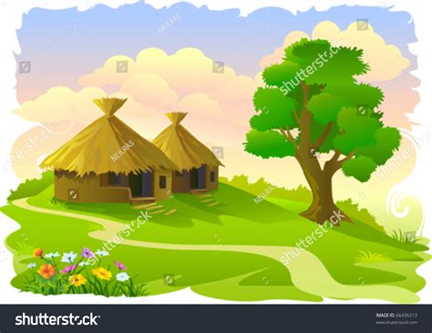 African Tribal Huts Tree Stock Vector Royalty Free 66436213