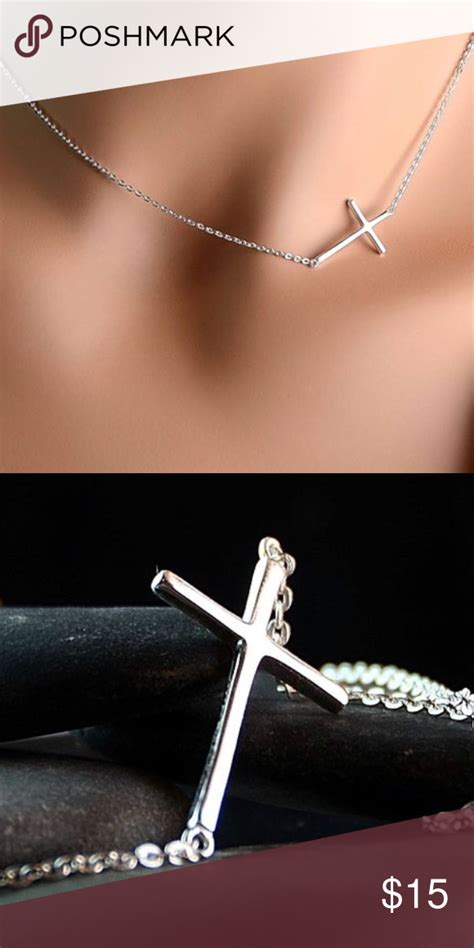 Sterling Silver Sideways Cross Necklace Elegant Beautiful Cross