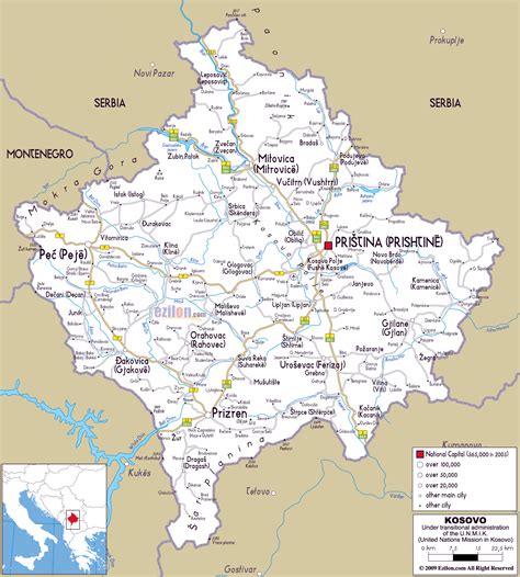 Kosovo (alongside with moldova) is probably the least known and visited country in europe. Grande hoja de ruta de Kosovo con las ciudades y ...