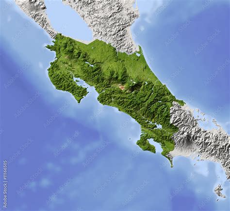 Costa Rica Shaded Relief Map Colored For Vegetation Stock