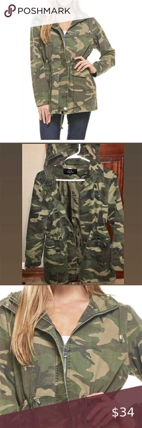 La Coalition Camouflage Green Zipup Snap Army Coat Great Condition