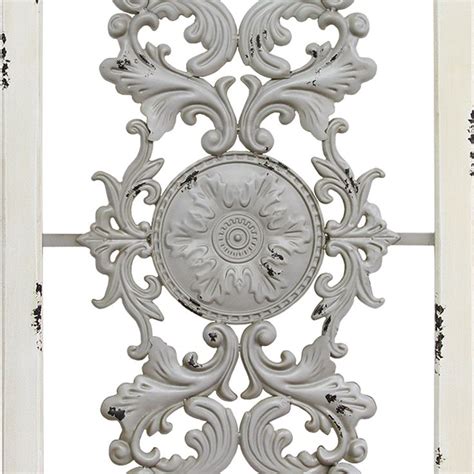 Distressed Scroll Panel Metal White Wood Framed Wall Art Stratton