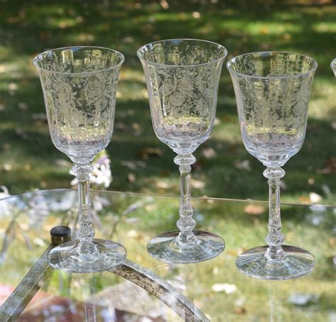 vintage etched wine glasses water goblets set of 4 heisey orchid circa 1940 vintage