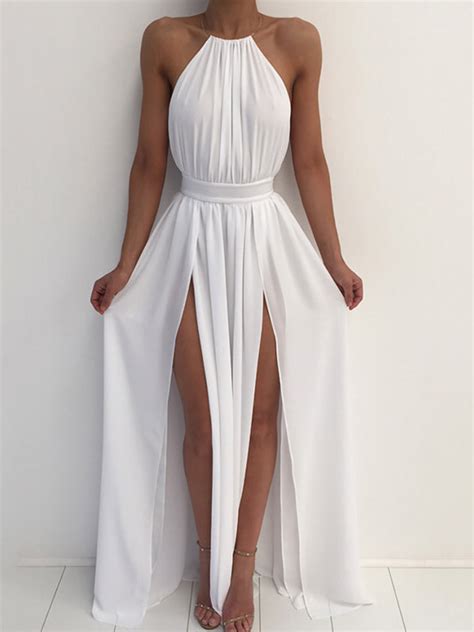 elegant halter backless high slit pleated maxi dress online discover hottest trend fashion at