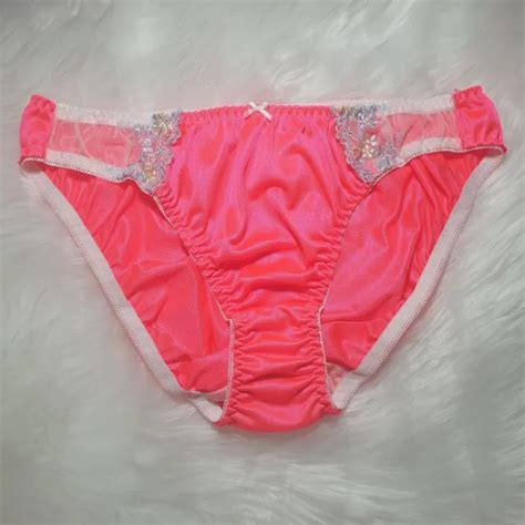 vintage silky nylon panties neon pink bikini lace soft brief size 8 9 hip 42 46 21 99 picclick