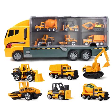 2 In 1 Big Truck Toy 6pcs Mini Alloy Diecast Car Model 164 Scale Toys