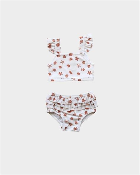 Babysprouts Girls Ruffle Two Piece Swimsuit Seashells Ready Set Grow