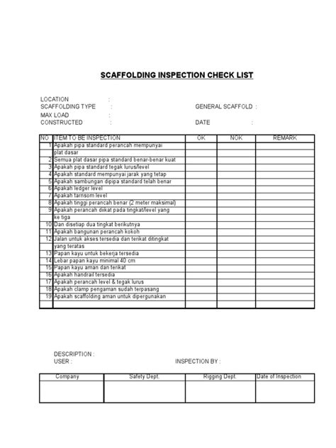 Form Checklist Inspeksi Scaffolding Pdf