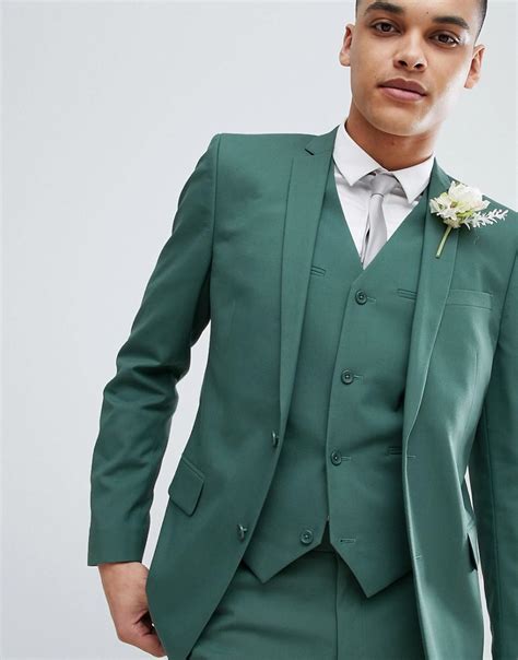 The iconic denim jacket or bomber jacket can be worn all year round while cooler. Lyst - Asos Wedding Slim Suit Jacket In Pine Green in ...