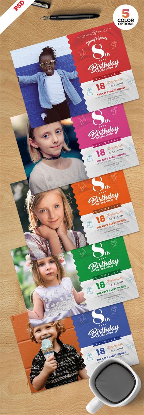 کارت دعوت جشن تولد کودکان و نوزادان بصورت طرح آماده لایه باز با رنگ