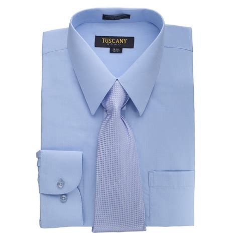Mens 2 Piece Dress Shirt With Tie Set Tc102 Light Blue