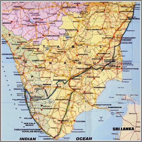 City list of tamil nadu. Map South India (Tamil Nadu - Kerala)