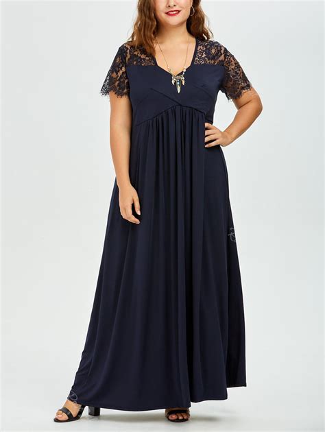 [18% OFF] Plus Size Long Lace Panel Maxi A Line Prom Dress | Rosegal