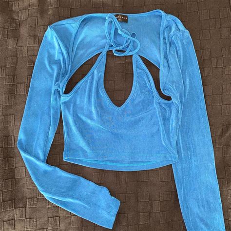 Whitefox Boutique Cute Long Sleeve Trendy Top Blue Depop