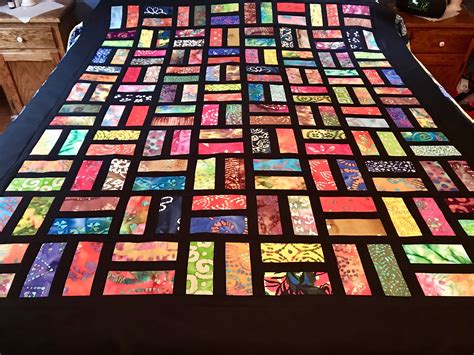 Scrappy Quilt Top Ready To Finish With Bold Multi Color Batiks 57 X 68