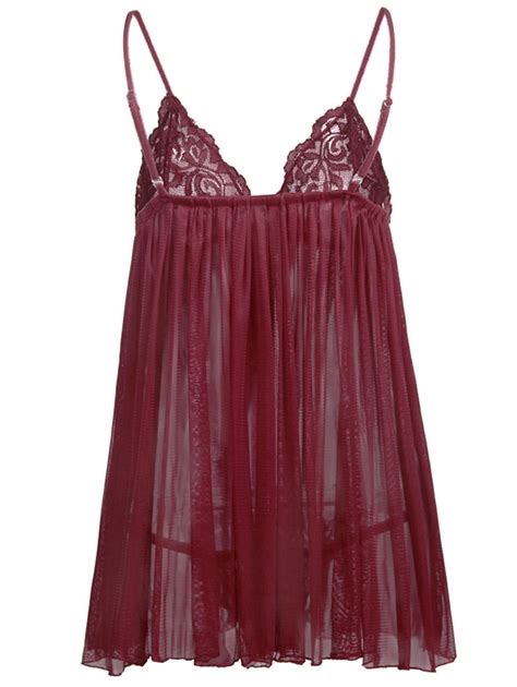 Plusmiss Plus Size Sexy Red Vintage Lace Sleepwear Robe Erotic Lingerie See Through Underwear