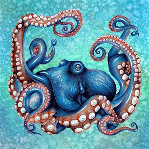 Kraken Octopus Art Canvas Print Original 12 X 12 Sea Creature Etsy