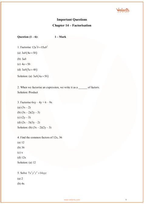 Class 8 mathematics revision questions and answers. Important Questions for CBSE Class 8 Maths Chapter 14 ...