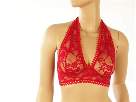 Red Bralette Lace Bra Sheer Lingerie Red Bra Sexy Etsy