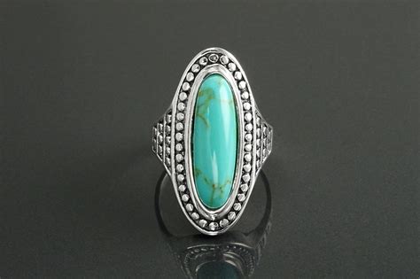 Natural Turquoise Ring Sterling Silver Turquoise Stone Boho Style