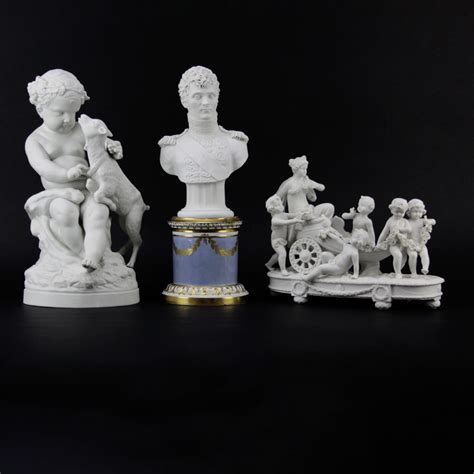 Three Antique Bisque Parian Figures After Clodion French Bisque Figurine Bacchus