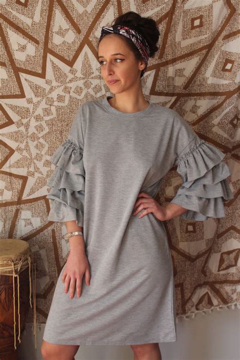 Grey Ruffle Sleeve Shift Dress Fashion Shift Dress Dresses