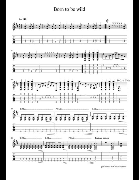 Born To Be Wild Steppenwolf Sheet Music For Guitar Download Free In