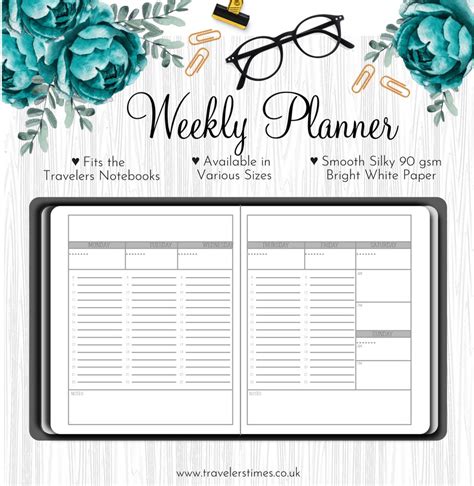 Undated Weekly Planner Travelers Notebook Refill Insert Etsy