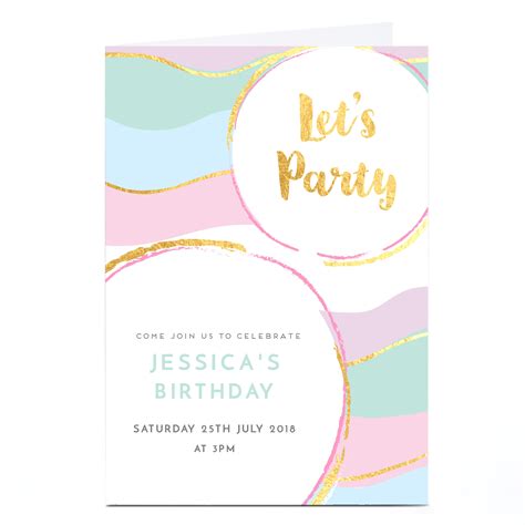 Buy Personalised Birthday Party Invitation Gold And Pastel For Gbp 179