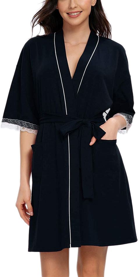 mintlimit womens kimono robe short cotton robes lightweight knit bathrobe soft sleepwear pockets
