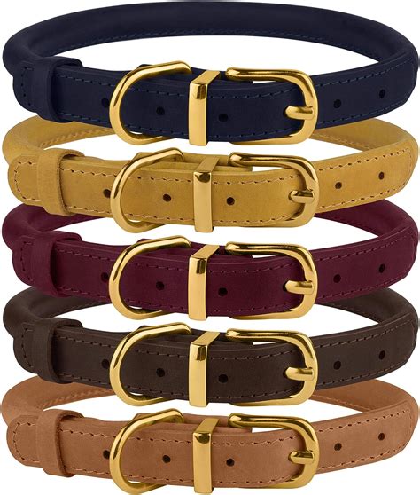 Bronzedog Rolled Leather Dog Collar Durable Round Rope Collars For