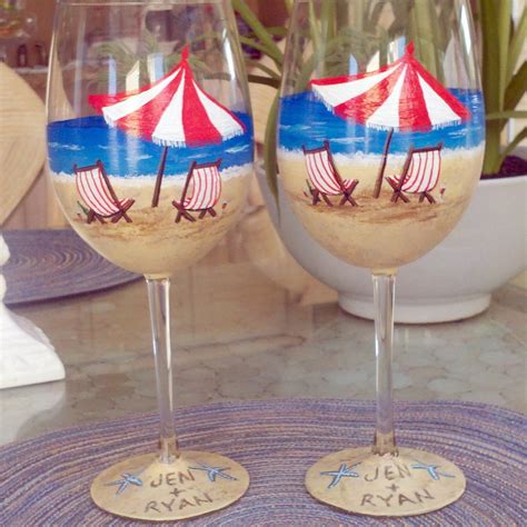 Beach Scene Hand Painted Wine Glasses By Glassesbyjoanne On Etsy
