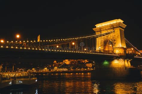 The Chain Bridge In Budapest Hungary At Night Stock Image Image Of