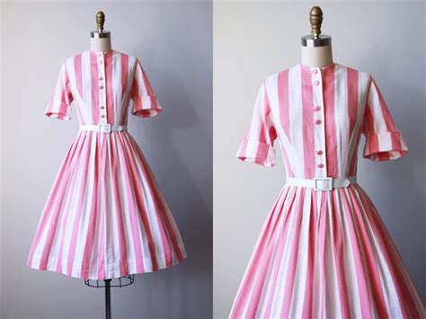 50s Dress Vintage 1950s Dress Pink Candy Stripe Cotton Etsy