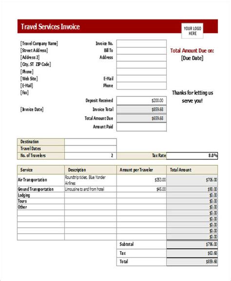 Free 11 Sample Travel Invoice Templates In Pdf Ms Word