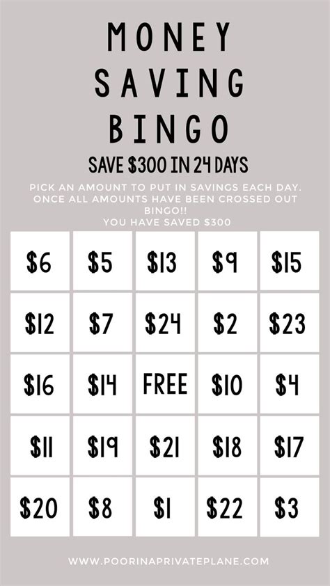 Deposit $25 into your savings account on week 5 at the end of five weeks, you'll have $75 in your savings account. Save $300 in less than a month by playing Bingo. This ...