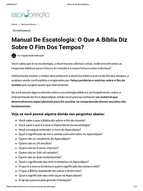 Manual De Escatologia Pdf Livro Do Apocalipse Escatologia