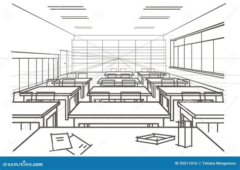 Linear Architectural Sketch Interior Classroom Stock Vector Image