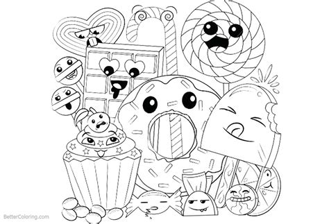 Food coloring pages for adults. Cute Food Coloring Pages Happy Cartoon Dessert - Free ...