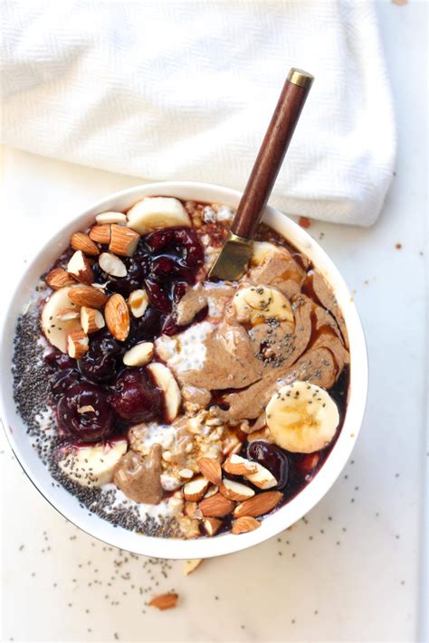 Overnight Oats With Cherries Almond Butter And Date Syrup Darn Good Veggies Recipe Food