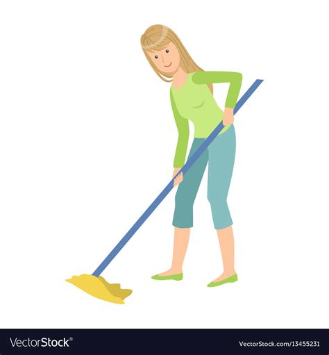 Woman Washing Floor With The Mop Cartoon Adult Vector Image