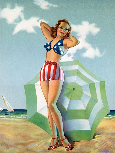 Patriotic Pinup Girl At Beach Digital Art By Graphicaartis