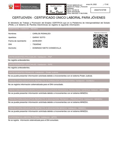 Certificado Único Laboral Pdf Gobierno