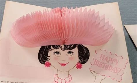 Vintage 1960s Greeting Card Happy Birthday Hallmark Pink Hat Lady