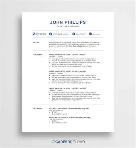 50+ free microsoft word resume templates to download. Professional Word Resume Template - Career Reload